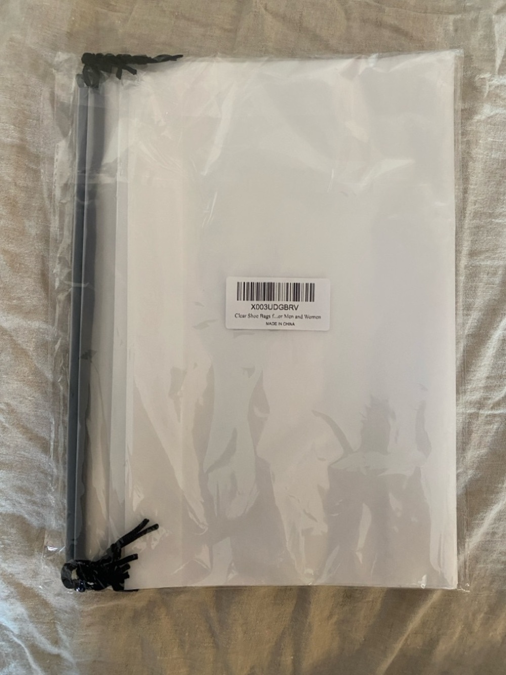 Set of 10 Clear Shoe Bags with Black Drawstring Closure